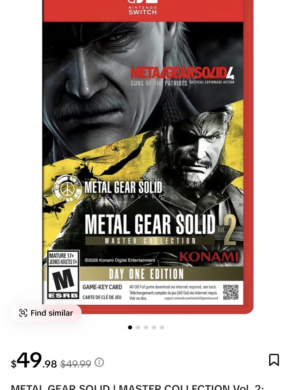 New METAL GEAR SOLID: MASTER COLLECTION Vol.2 (Nintendo Switch 2) key card